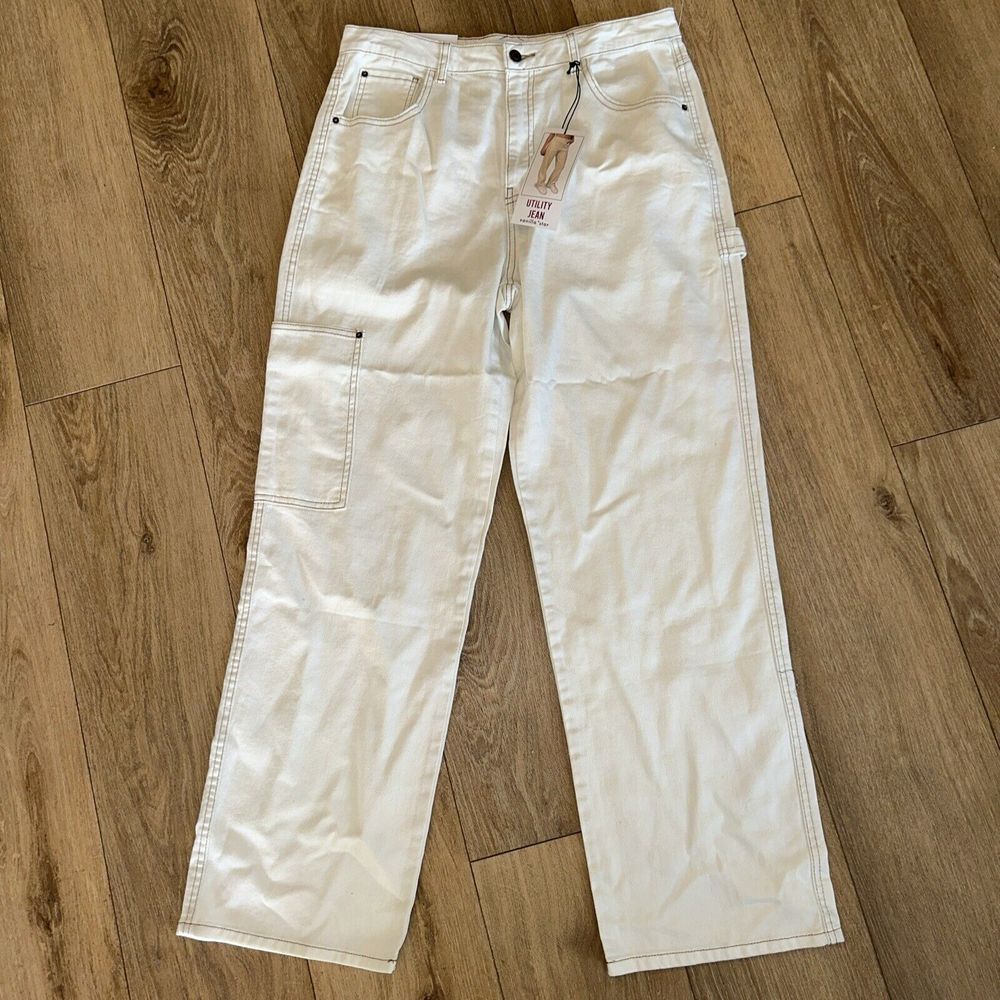 Vanilla Star Utility Jeans Juniors Ivory Pockets Size 11 W30 NEW Cotton
